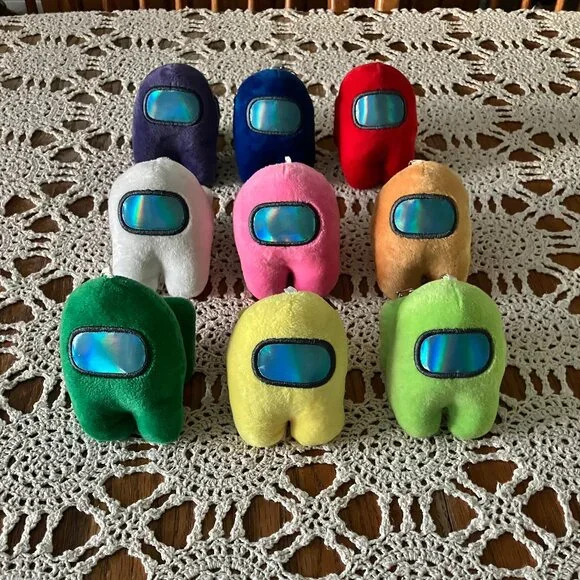 Lot of 9 Among Us 4” Plush Squeaker Keychains Backpack Clips All Different - Picture 1 of 8
